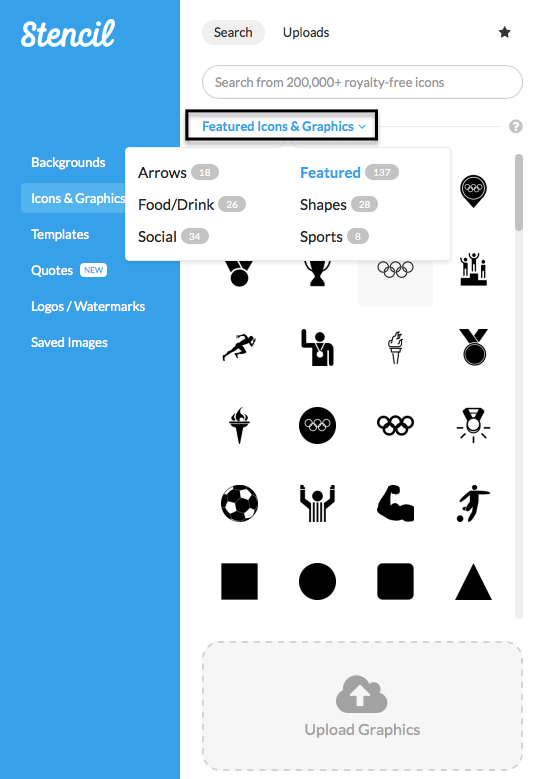 Find categories of icons in Stencil