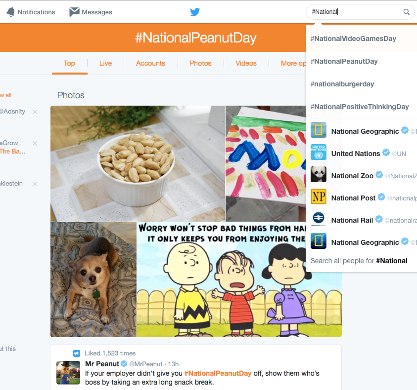 #National in the search bar on Twitter will let you know what's trending.