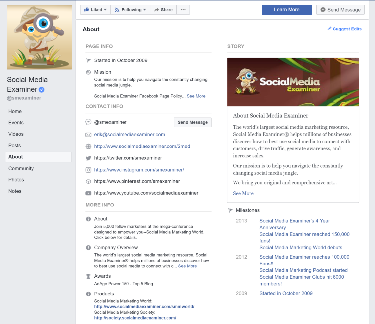 Social Media Examiner's Facebook About Section