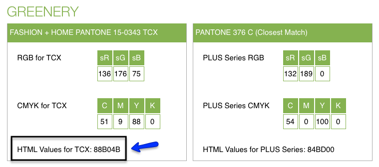 Greenery color formula from Pantone