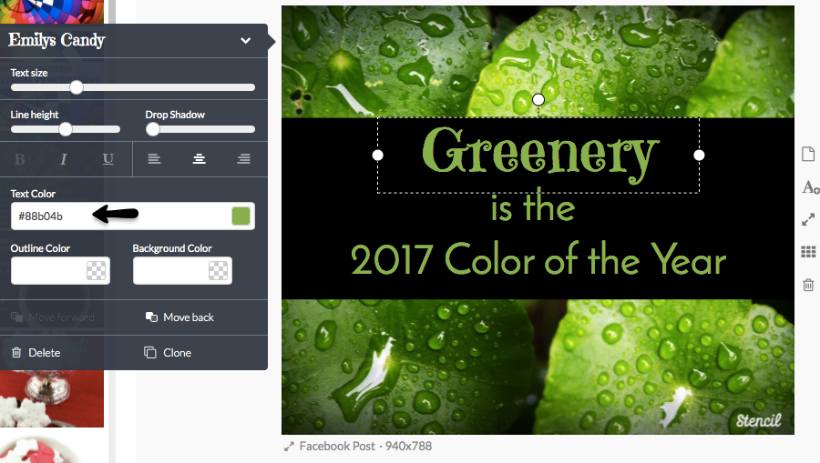 Type in html code for text color