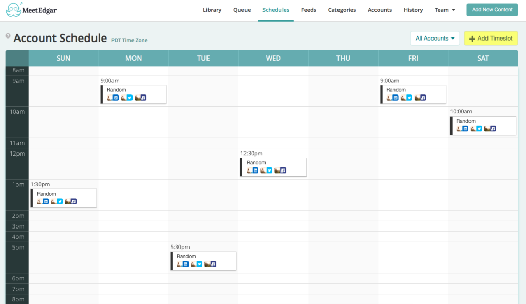 Schedule in Edgar with categories for a library of content.