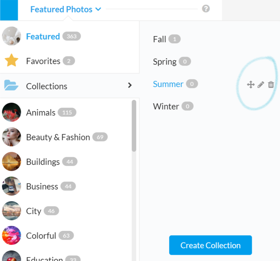 Edit options for Collections