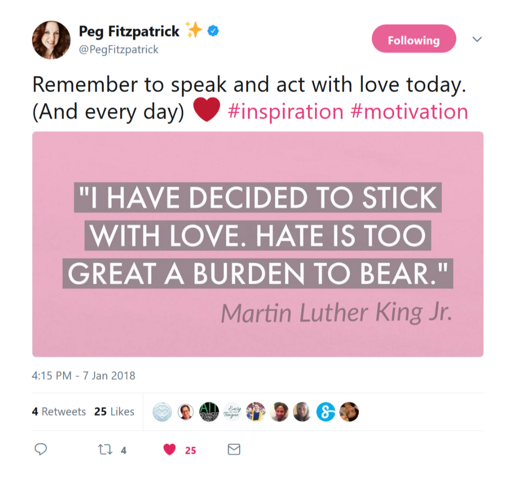 Peg Fitzpatrick's inspirational tweet