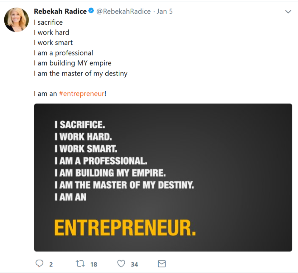 Rebekah Radice's entrepreneur tweet