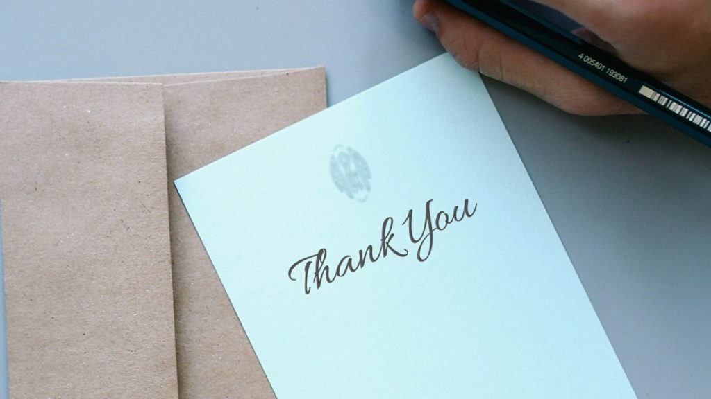 Handwritten thank you note