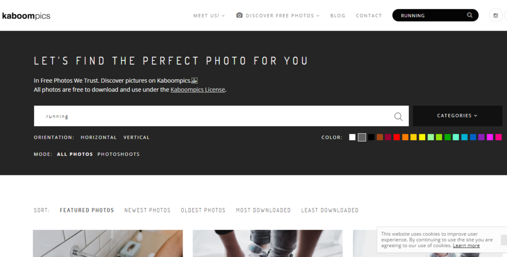 Use kaboompics to find stock photos of a specific color